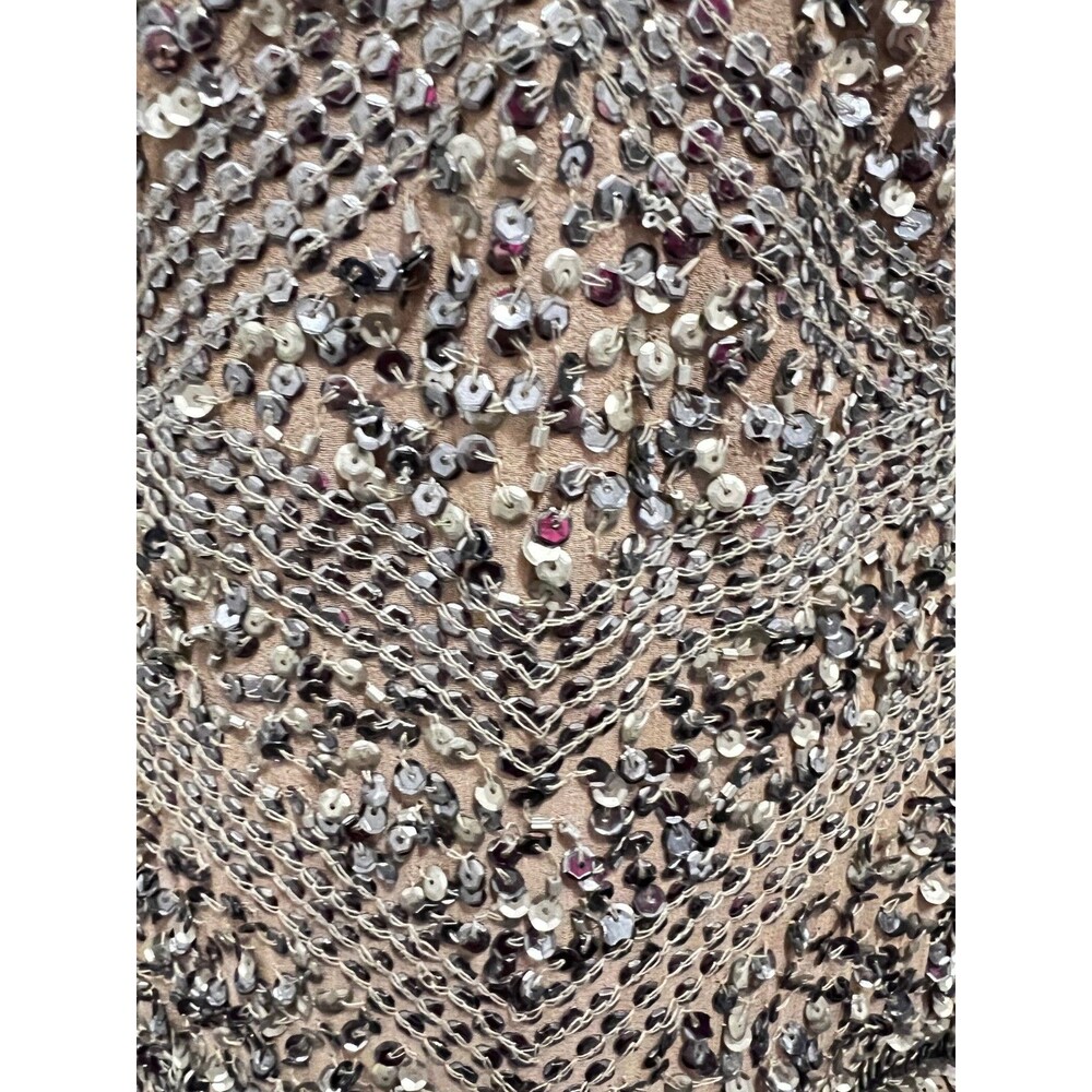 Aiden Mattox Silver Sequin Camisole Dress Size 6 Stone Lining Spaghetti Straps - Picture 14 of 16